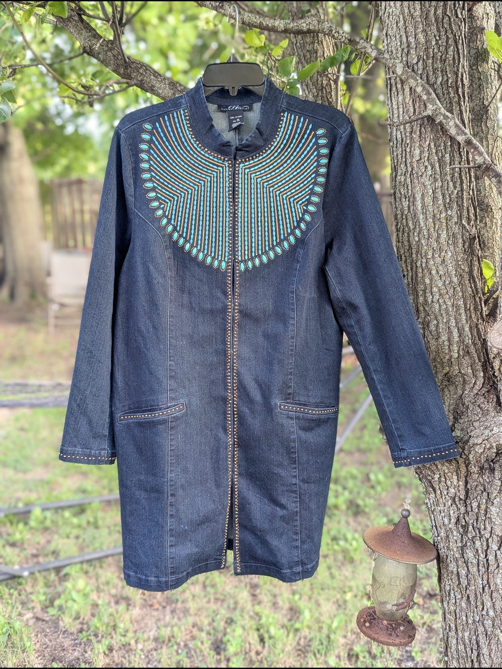 Midnight Velvet Women's Indigo Duster Coat Jacket Southwest Blue Size XL